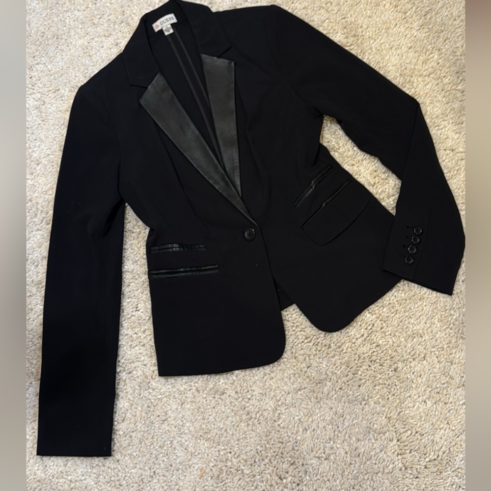 Guess women’s blazer jacket black faux leather small like new